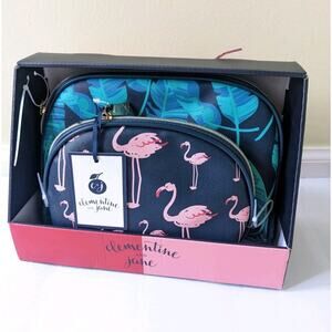 CLEMENTINE & JANE 2-Pc Set Flamingo Travel Cosmetic Bag Makeup Case Pouch $48